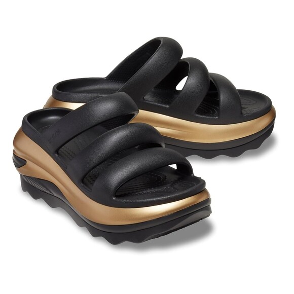 Crocs Mega Crush Metallic Black/Gold Triple Strap Sandal Unisex Women 9/Men 7 - Picture 1 of 6